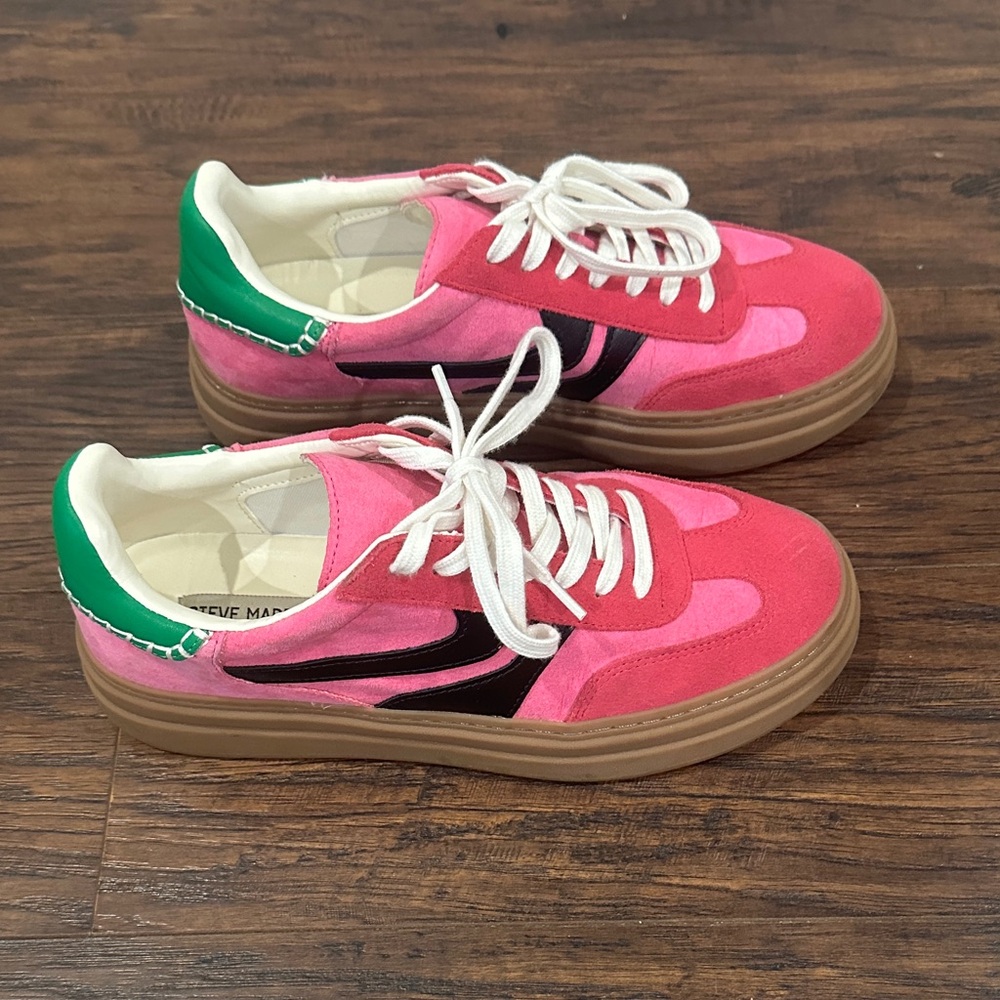 Steve Madden Vibrant Pink and Green Sneakers worn once in perfect condition